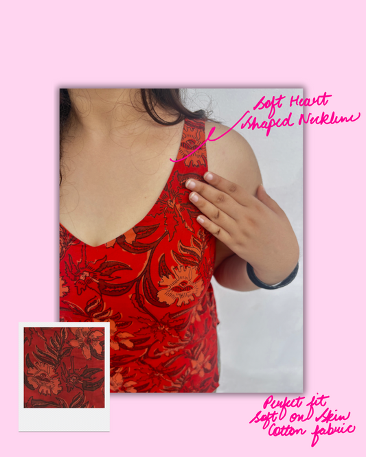 Gulnar – Red Floral Cotton Kurti