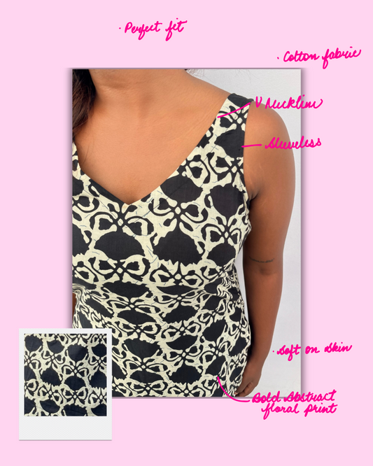 Noor – Black & White Abstract Cotton Top