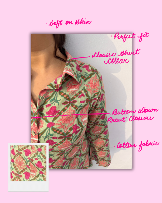 Arunika – Pastel Pink Floral Cotton Shirt