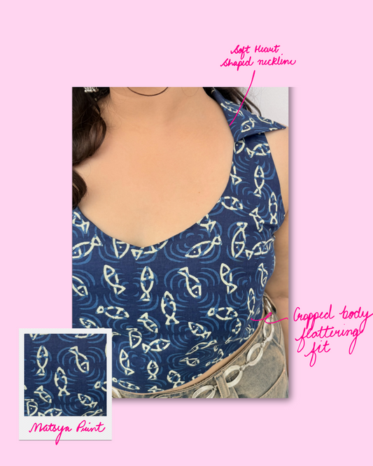 Amara – Indigo Cotton Crop Top