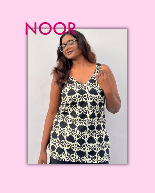 Noor – Black & White Abstract Cotton Top