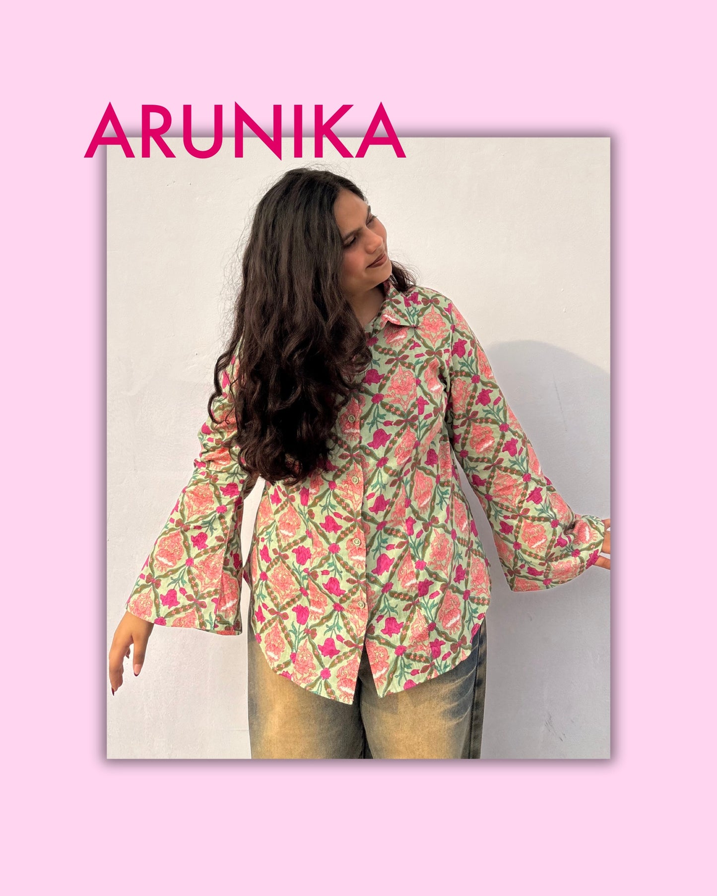 Arunika – Pastel Pink Floral Cotton Shirt
