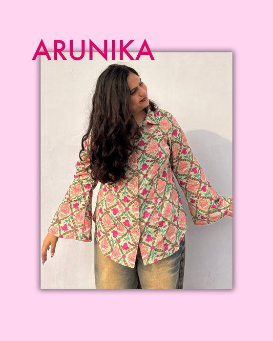 Arunika – Pastel Pink Floral Cotton Shirt
