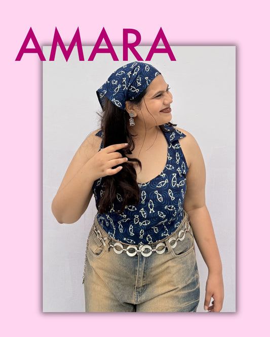 Amara – Indigo Cotton Crop Top