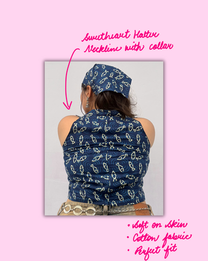 Amara – Indigo Cotton Crop Top